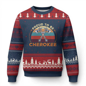 Cherokee Heritage Pride Ugly Christmas Sweater Vintage Sunset Tomahawk Native American Graphic