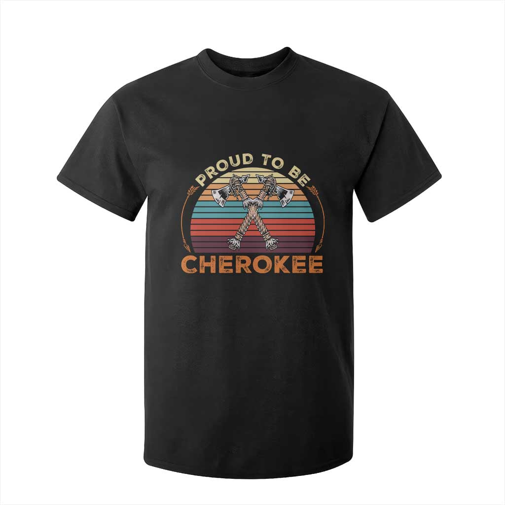 Cherokee Heritage Pride T Shirt For Kid Vintage Sunset Tomahawk Native American Graphic