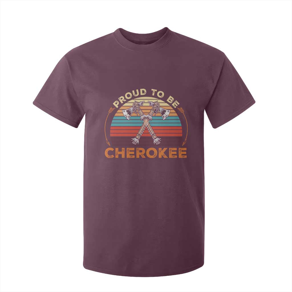 Cherokee Heritage Pride T Shirt For Kid Vintage Sunset Tomahawk Native American Graphic