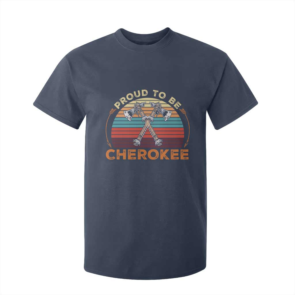 Cherokee Heritage Pride T Shirt For Kid Vintage Sunset Tomahawk Native American Graphic