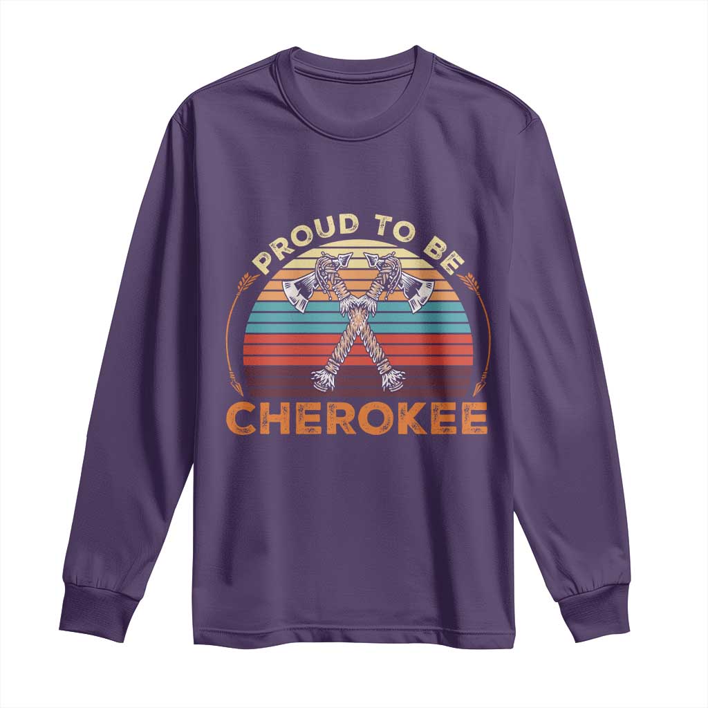 Cherokee Heritage Pride Long Sleeve Shirt Vintage Sunset Tomahawk Native American Graphic
