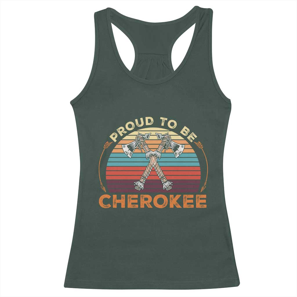 Cherokee Heritage Pride Racerback Tank Top Vintage Sunset Tomahawk Native American Graphic