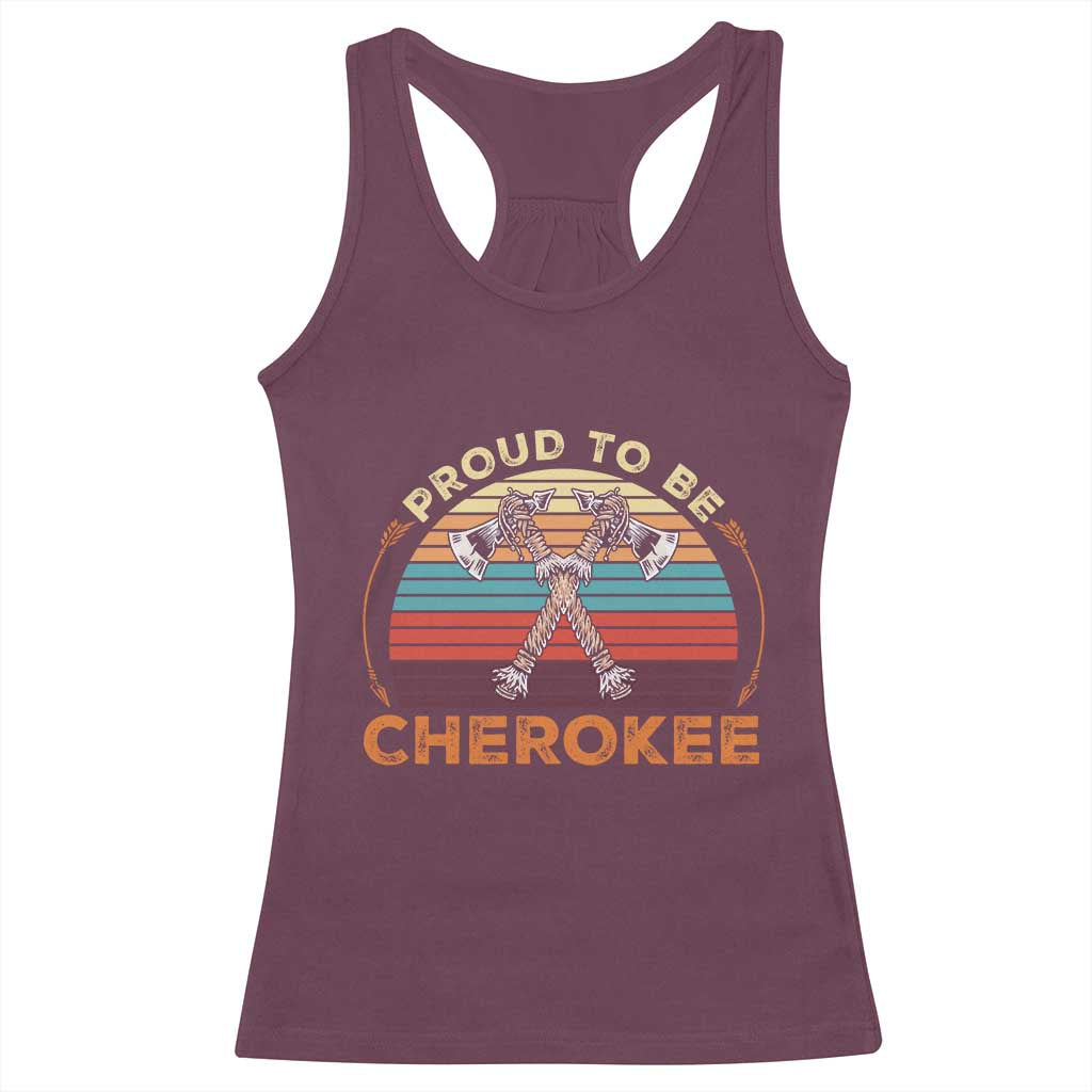 Cherokee Heritage Pride Racerback Tank Top Vintage Sunset Tomahawk Native American Graphic