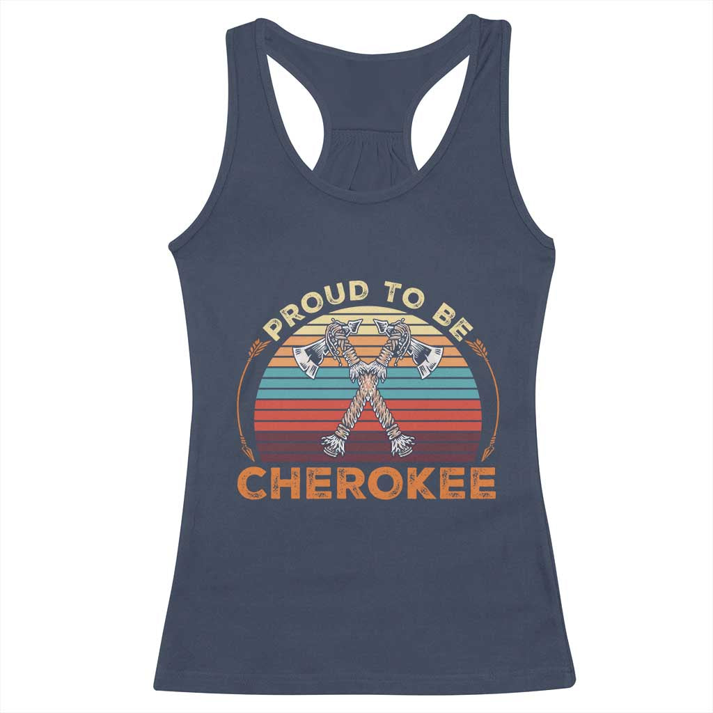 Cherokee Heritage Pride Racerback Tank Top Vintage Sunset Tomahawk Native American Graphic