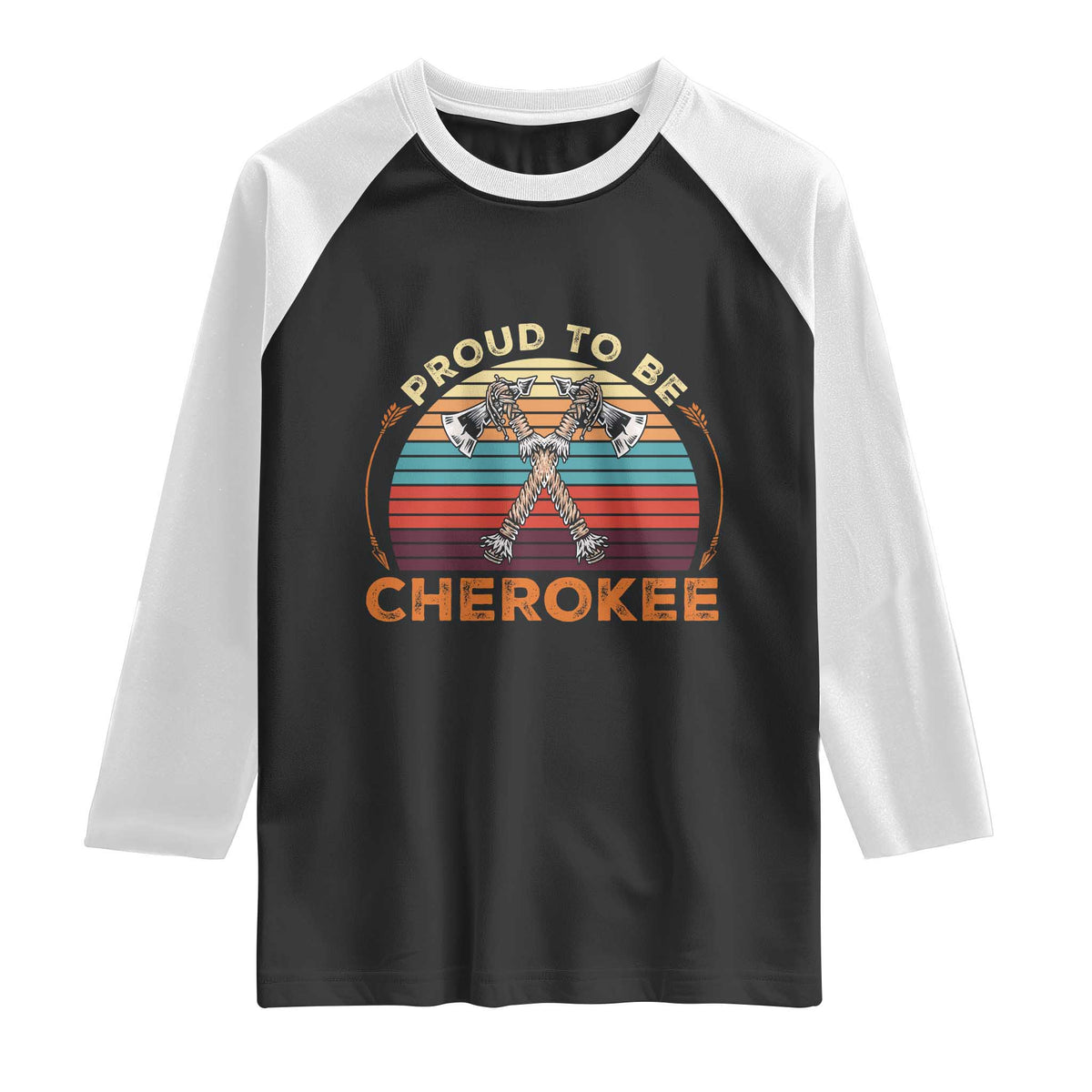 Cherokee Heritage Pride Raglan Shirt Vintage Sunset Tomahawk Native American Graphic