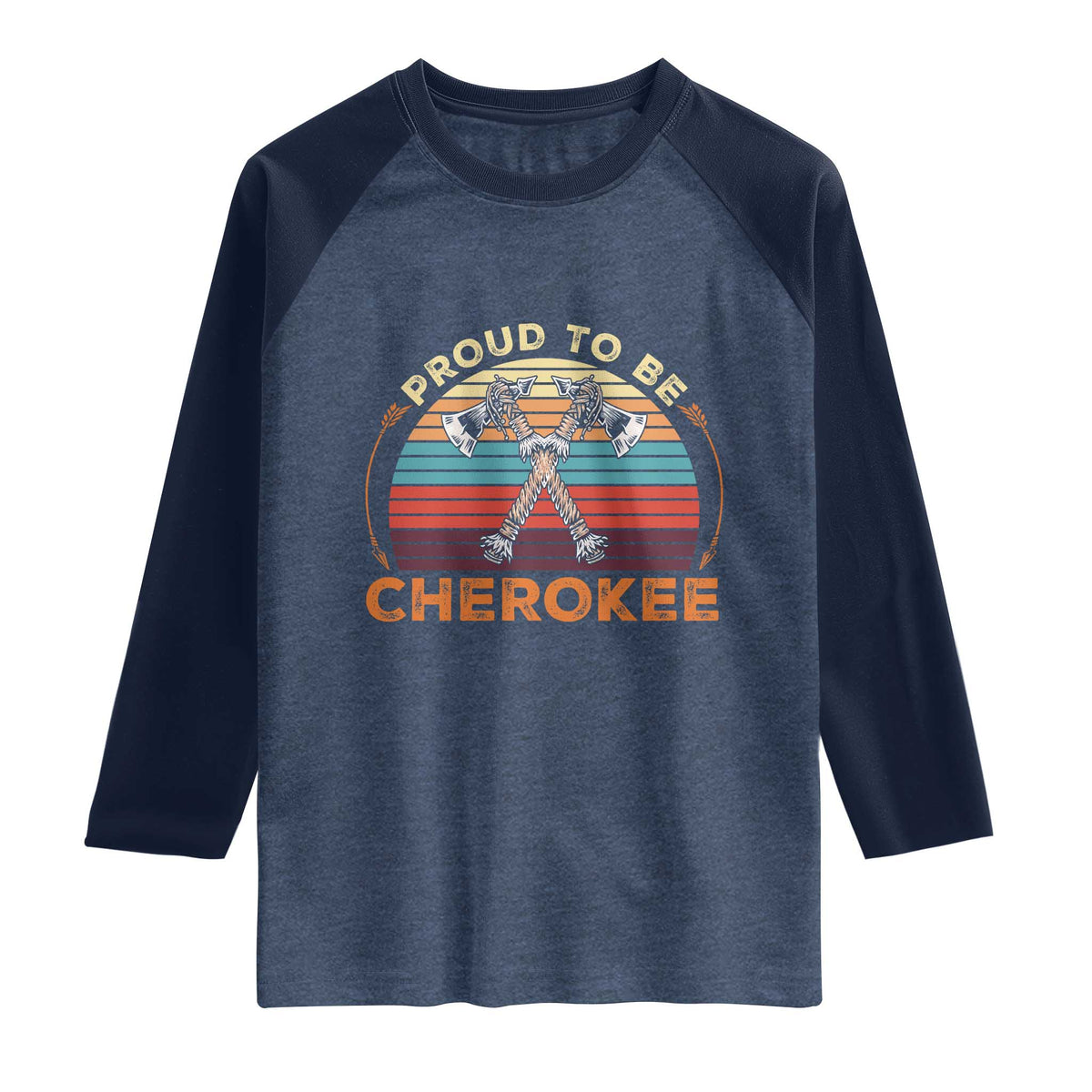 Cherokee Heritage Pride Raglan Shirt Vintage Sunset Tomahawk Native American Graphic