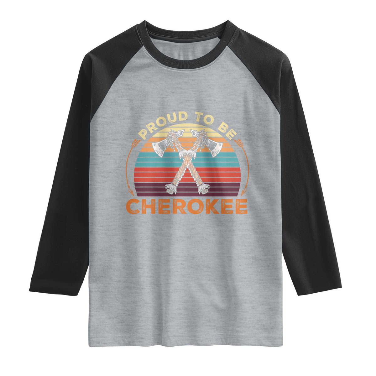 Cherokee Heritage Pride Raglan Shirt Vintage Sunset Tomahawk Native American Graphic