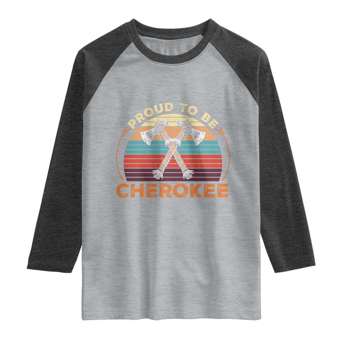 Cherokee Heritage Pride Raglan Shirt Vintage Sunset Tomahawk Native American Graphic