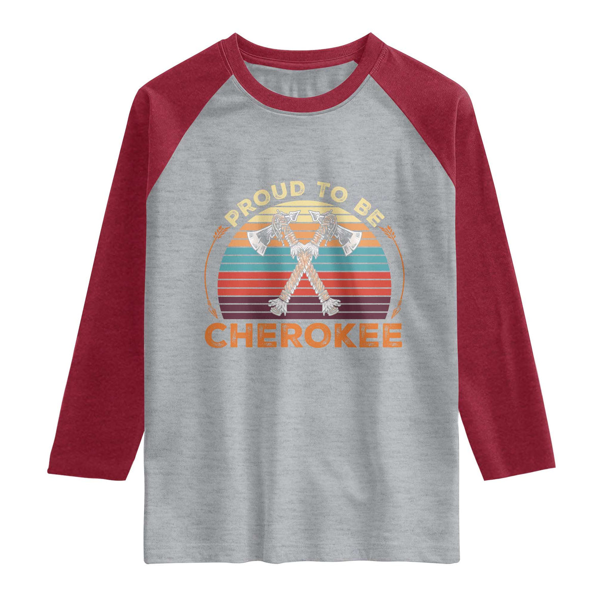 Cherokee Heritage Pride Raglan Shirt Vintage Sunset Tomahawk Native American Graphic