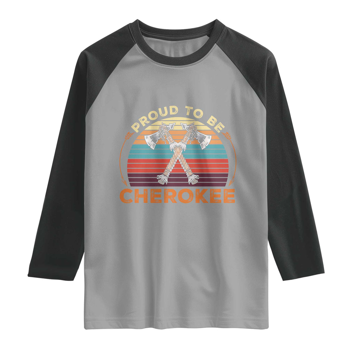 Cherokee Heritage Pride Raglan Shirt Vintage Sunset Tomahawk Native American Graphic