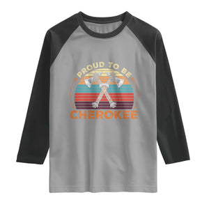 Cherokee Heritage Pride Raglan Shirt Vintage Sunset Tomahawk Native American Graphic