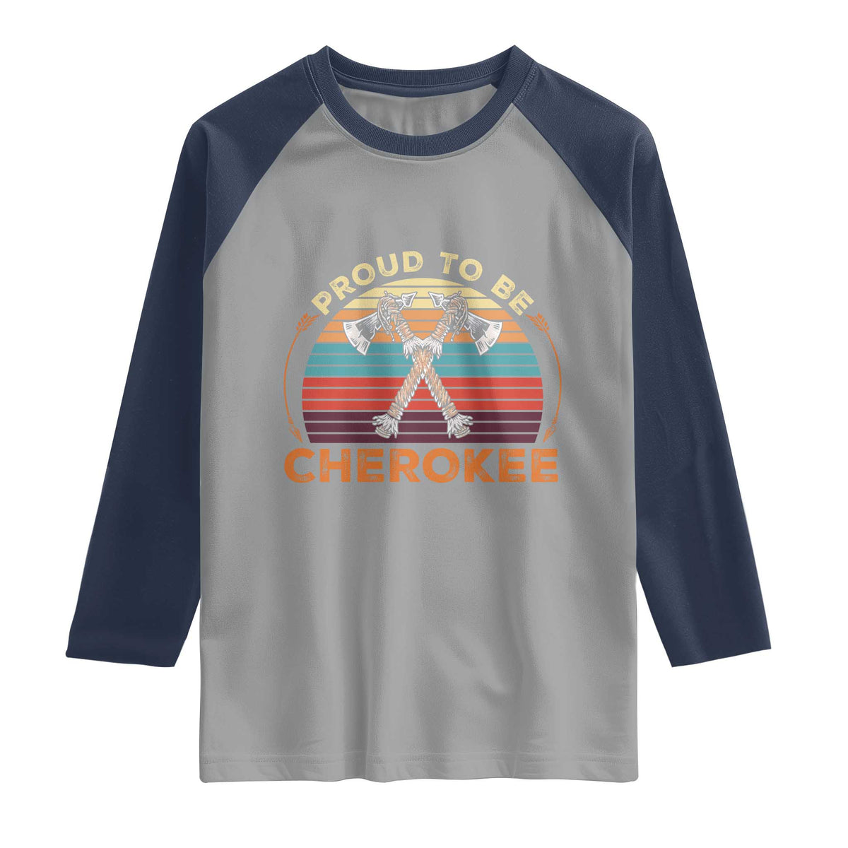Cherokee Heritage Pride Raglan Shirt Vintage Sunset Tomahawk Native American Graphic