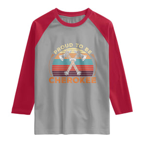 Cherokee Heritage Pride Raglan Shirt Vintage Sunset Tomahawk Native American Graphic