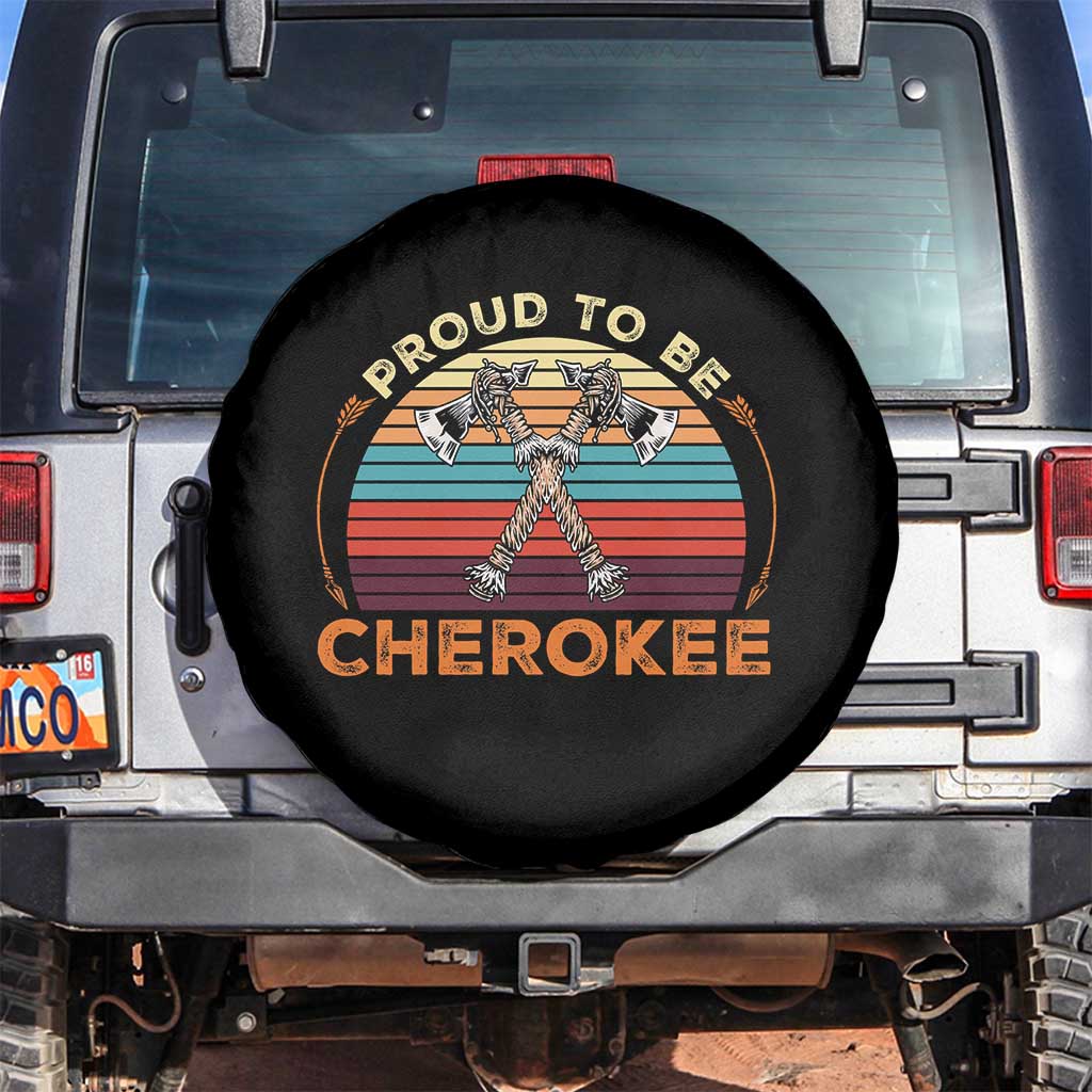 Cherokee Heritage Pride Spare Tire Cover Vintage Sunset Tomahawk Native American Graphic