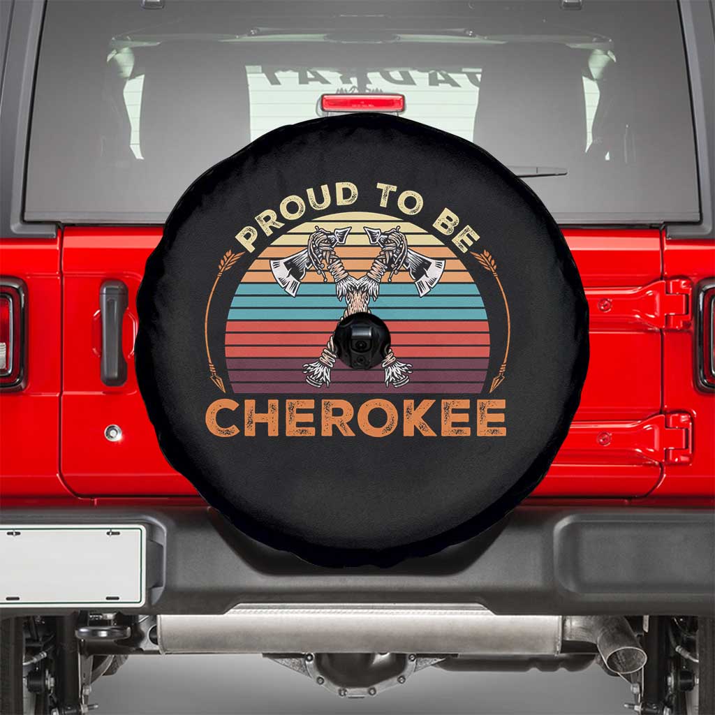 Cherokee Heritage Pride Spare Tire Cover Vintage Sunset Tomahawk Native American Graphic