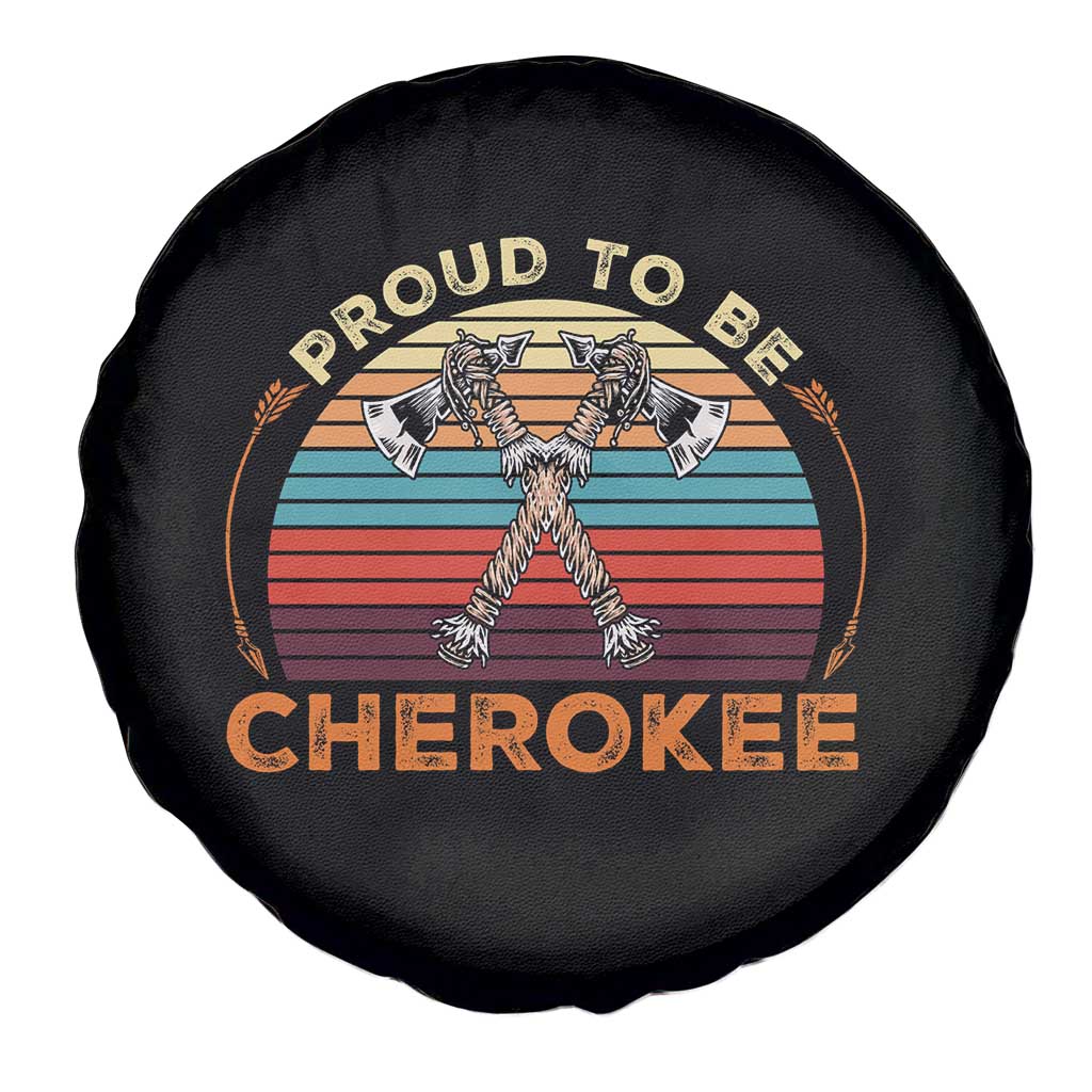 Cherokee Heritage Pride Spare Tire Cover Vintage Sunset Tomahawk Native American Graphic