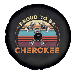Cherokee Heritage Pride Spare Tire Cover Vintage Sunset Tomahawk Native American Graphic