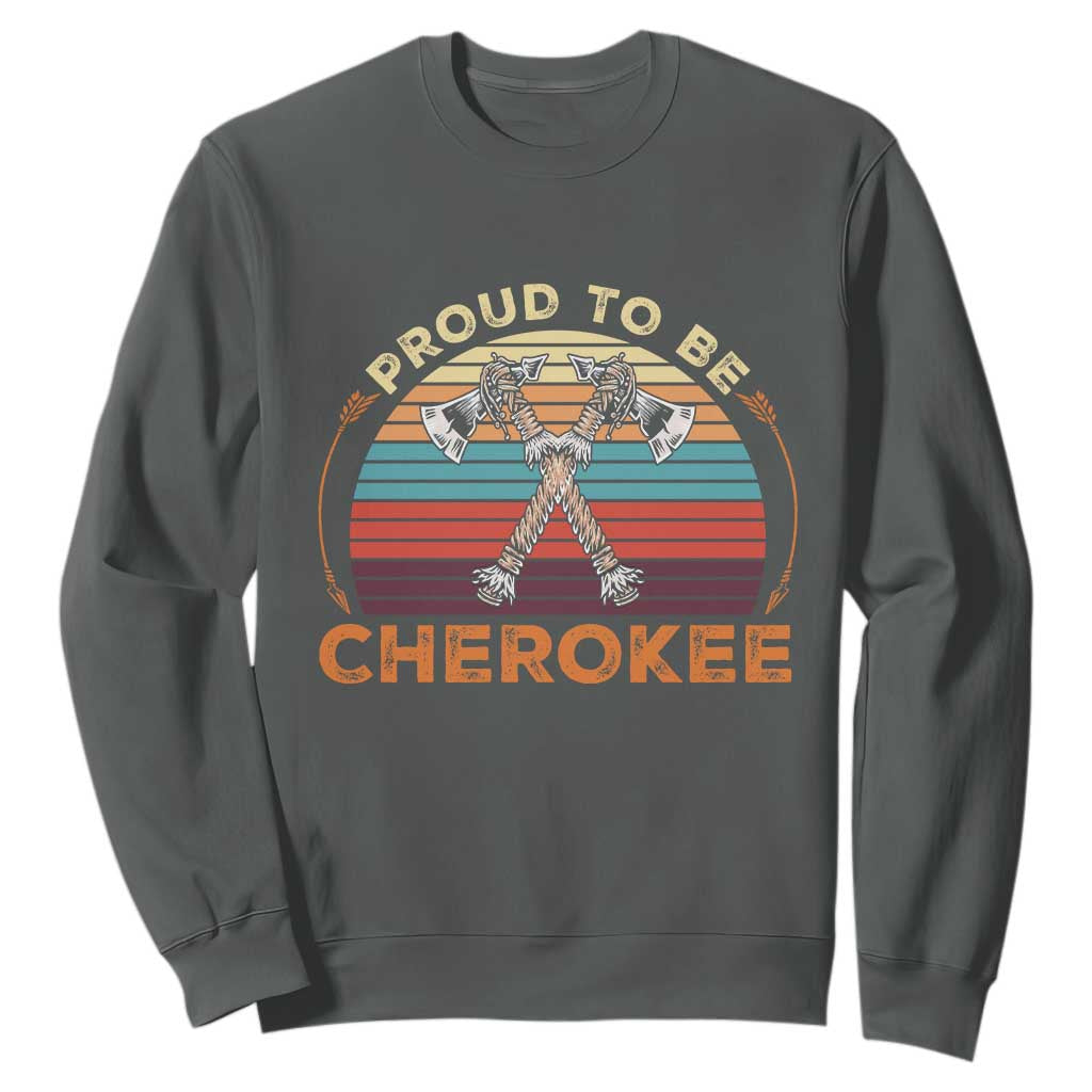 Cherokee Heritage Pride Sweatshirt Vintage Sunset Tomahawk Native American Graphic
