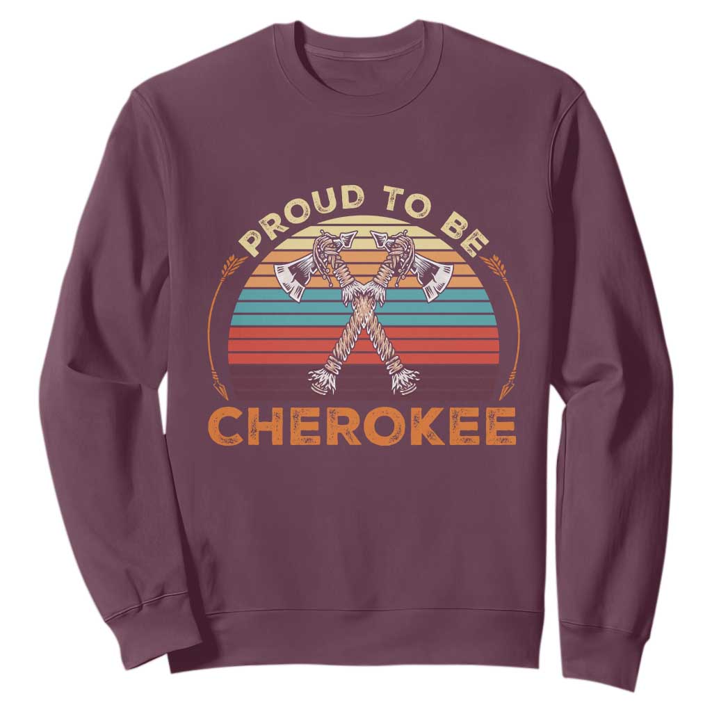 Cherokee Heritage Pride Sweatshirt Vintage Sunset Tomahawk Native American Graphic
