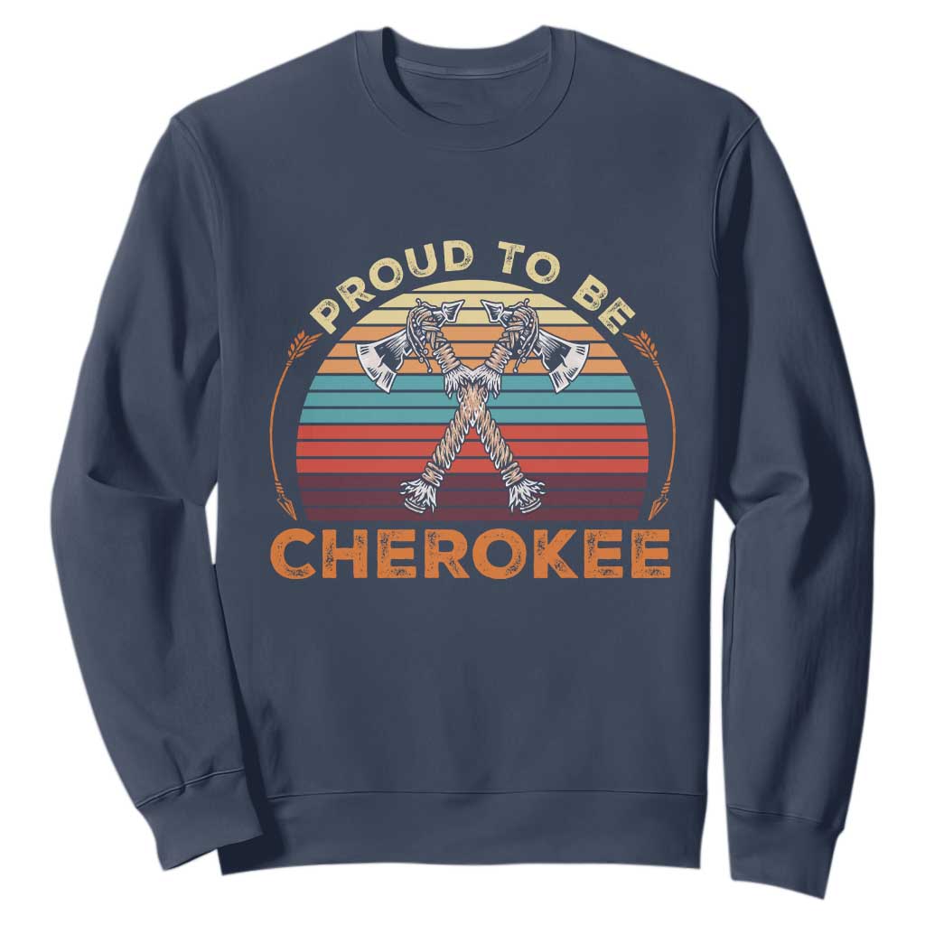 Cherokee Heritage Pride Sweatshirt Vintage Sunset Tomahawk Native American Graphic