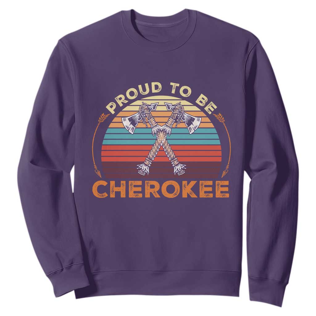 Cherokee Heritage Pride Sweatshirt Vintage Sunset Tomahawk Native American Graphic