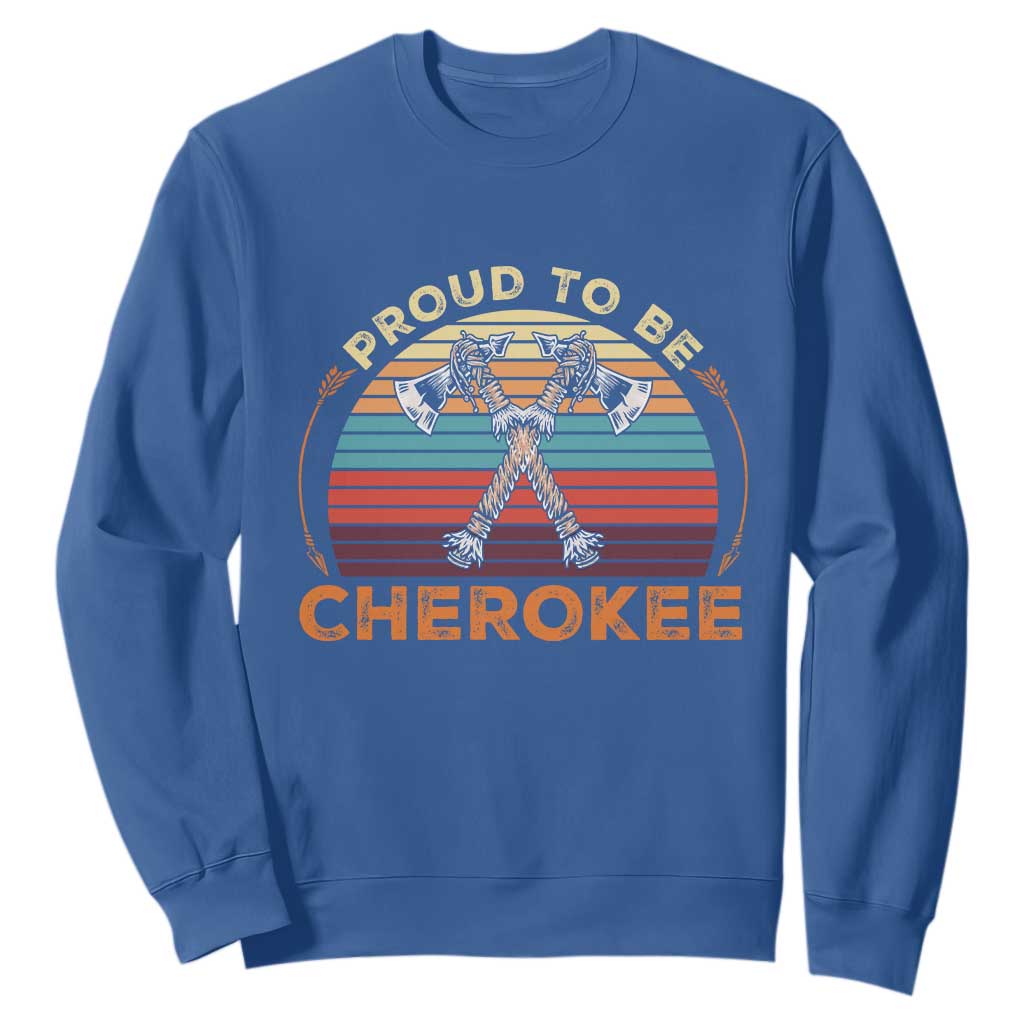 Cherokee Heritage Pride Sweatshirt Vintage Sunset Tomahawk Native American Graphic