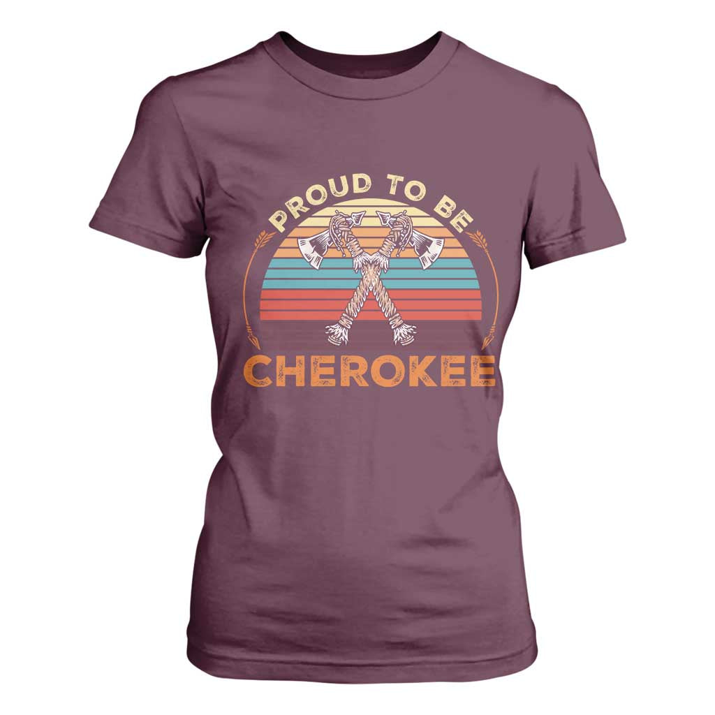 Cherokee Heritage Pride T Shirt For Women Vintage Sunset Tomahawk Native American Graphic