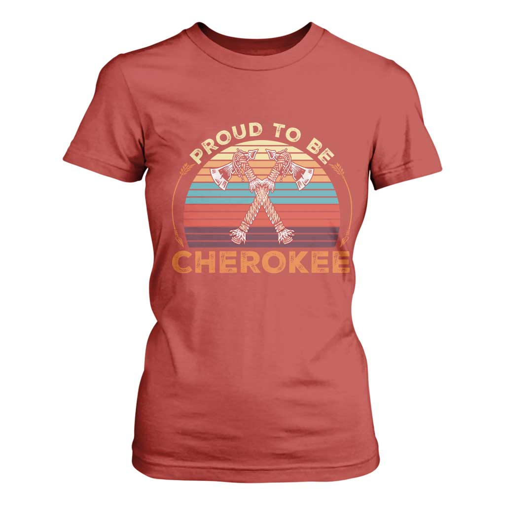 Cherokee Heritage Pride T Shirt For Women Vintage Sunset Tomahawk Native American Graphic