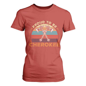Cherokee Heritage Pride T Shirt For Women Vintage Sunset Tomahawk Native American Graphic