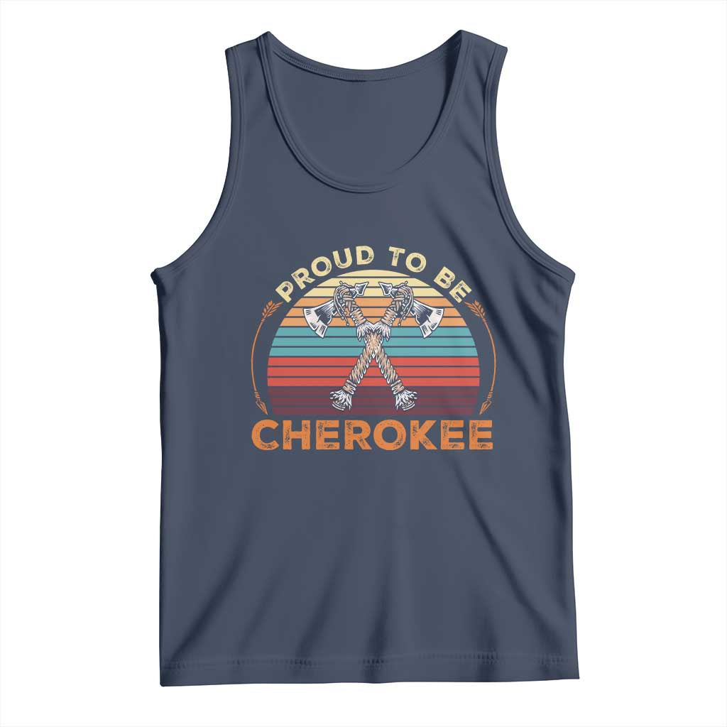 Cherokee Heritage Pride Tank Top Vintage Sunset Tomahawk Native American Graphic