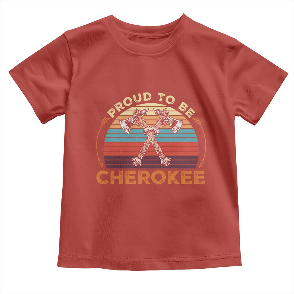 Cherokee Heritage Pride Toddler T Shirt Vintage Sunset Tomahawk Native American Graphic