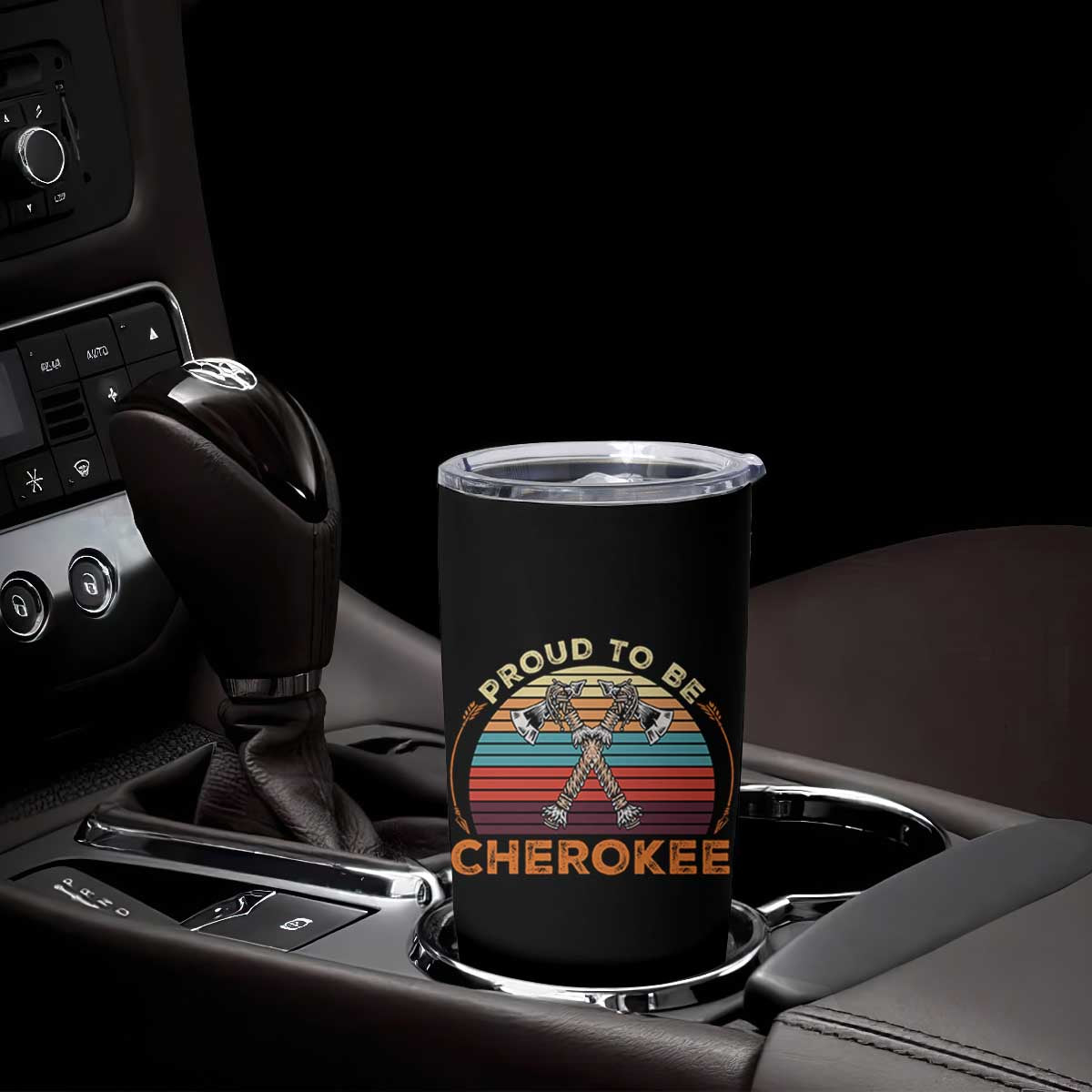 Cherokee Heritage Pride Tumbler Cup Vintage Sunset Tomahawk Native American Graphic