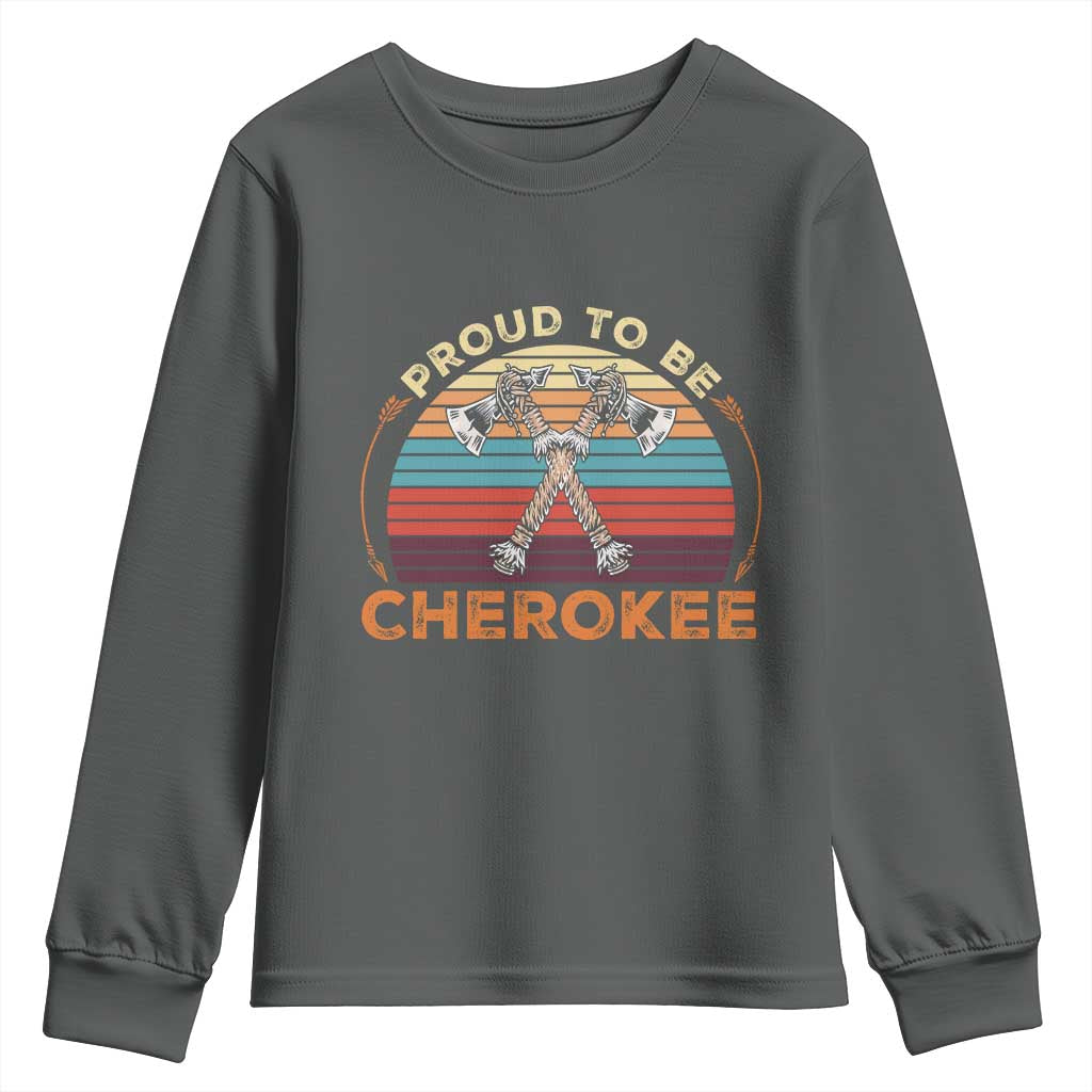 Cherokee Heritage Pride Youth Sweatshirt Vintage Sunset Tomahawk Native American Graphic