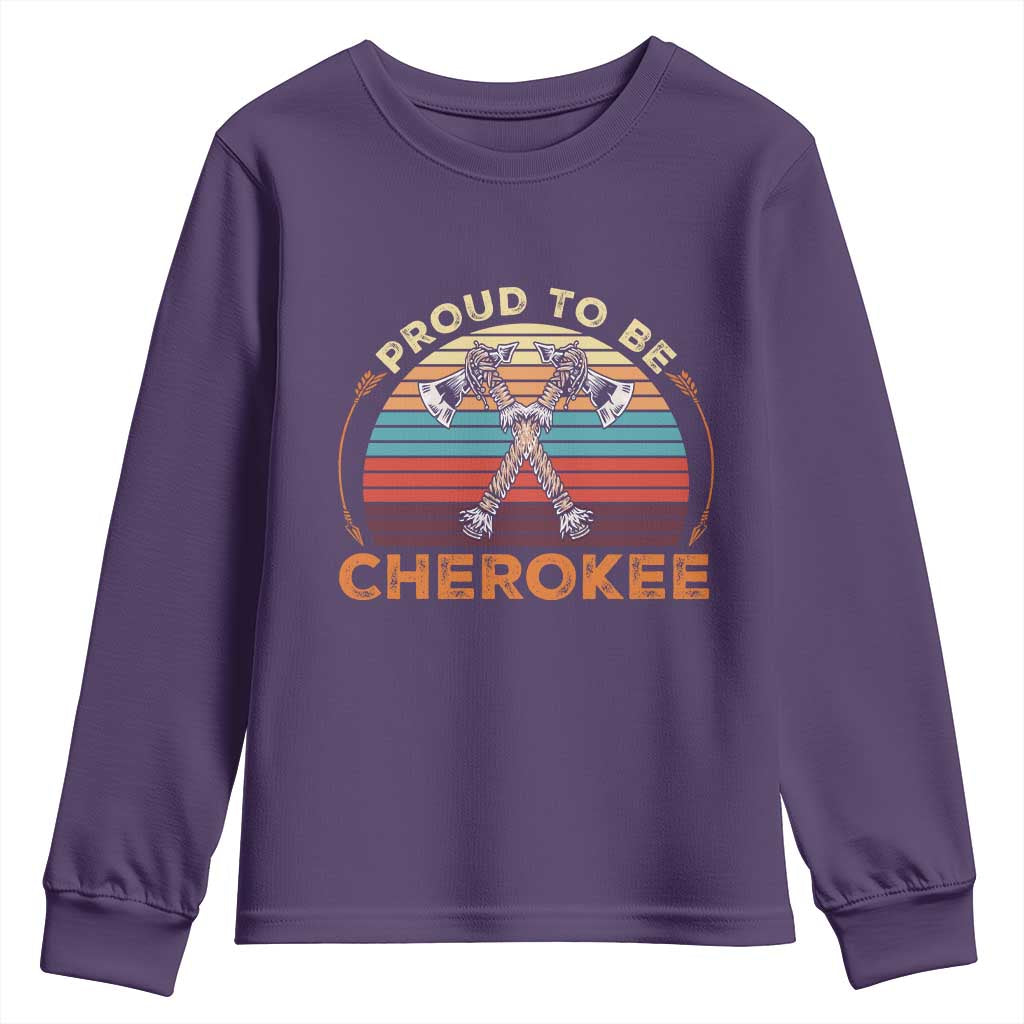 Cherokee Heritage Pride Youth Sweatshirt Vintage Sunset Tomahawk Native American Graphic