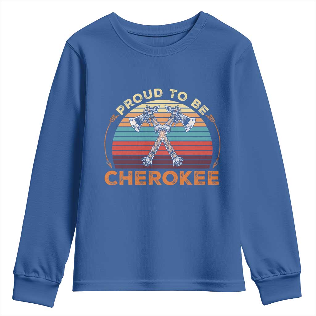 Cherokee Heritage Pride Youth Sweatshirt Vintage Sunset Tomahawk Native American Graphic