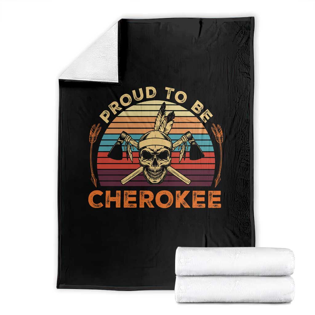 Cherokee Heritage Pride Throw Blanket Vintage Native American Warrior Skull