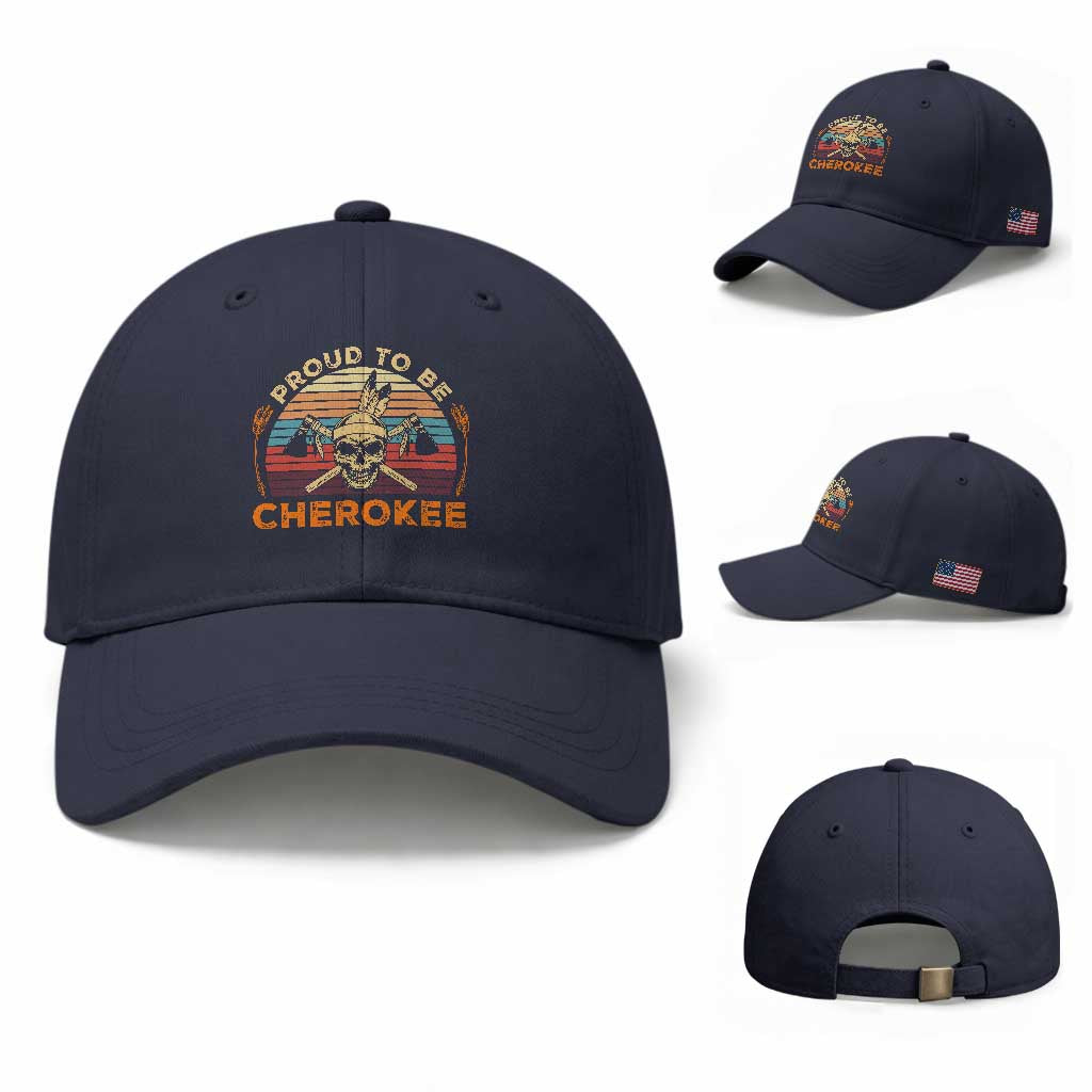 Cherokee Heritage Pride Baseball Cap Vintage Native American Warrior Skull