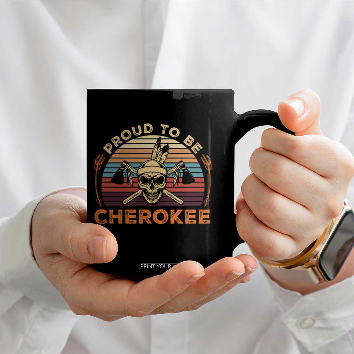 Cherokee Heritage Pride Coffee Mug Vintage Native American Warrior Skull