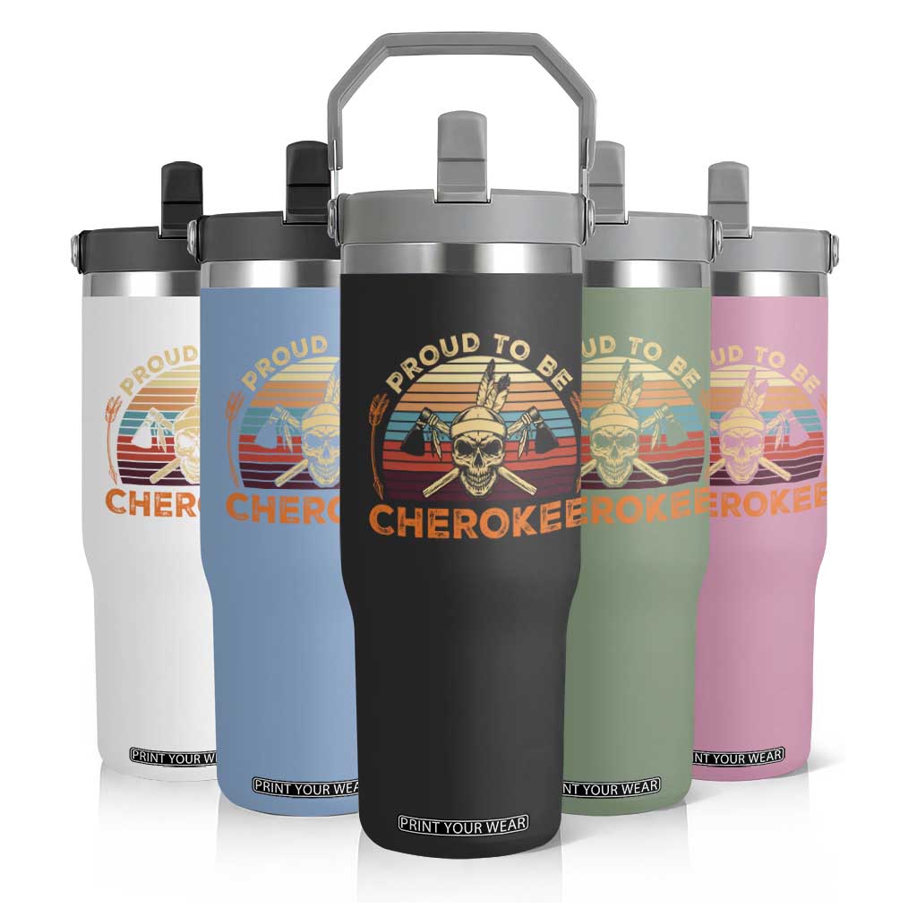 Cherokee Heritage Pride Flip Straw Tumbler Vintage Native American Warrior Skull