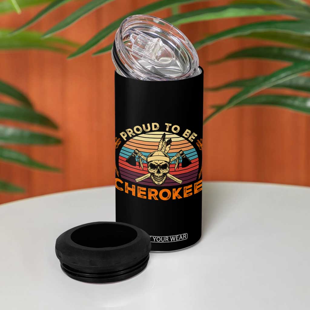 Cherokee Heritage Pride 4 in 1 Can Cooler Tumbler Vintage Native American Warrior Skull