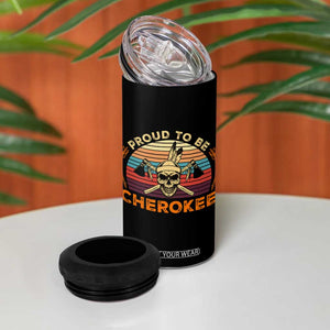Cherokee Heritage Pride 4 in 1 Can Cooler Tumbler Vintage Native American Warrior Skull