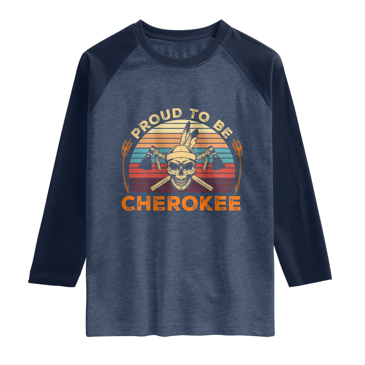 Cherokee Heritage Pride Raglan Shirt Vintage Native American Warrior Skull