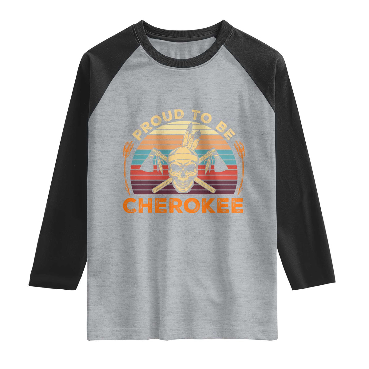 Cherokee Heritage Pride Raglan Shirt Vintage Native American Warrior Skull