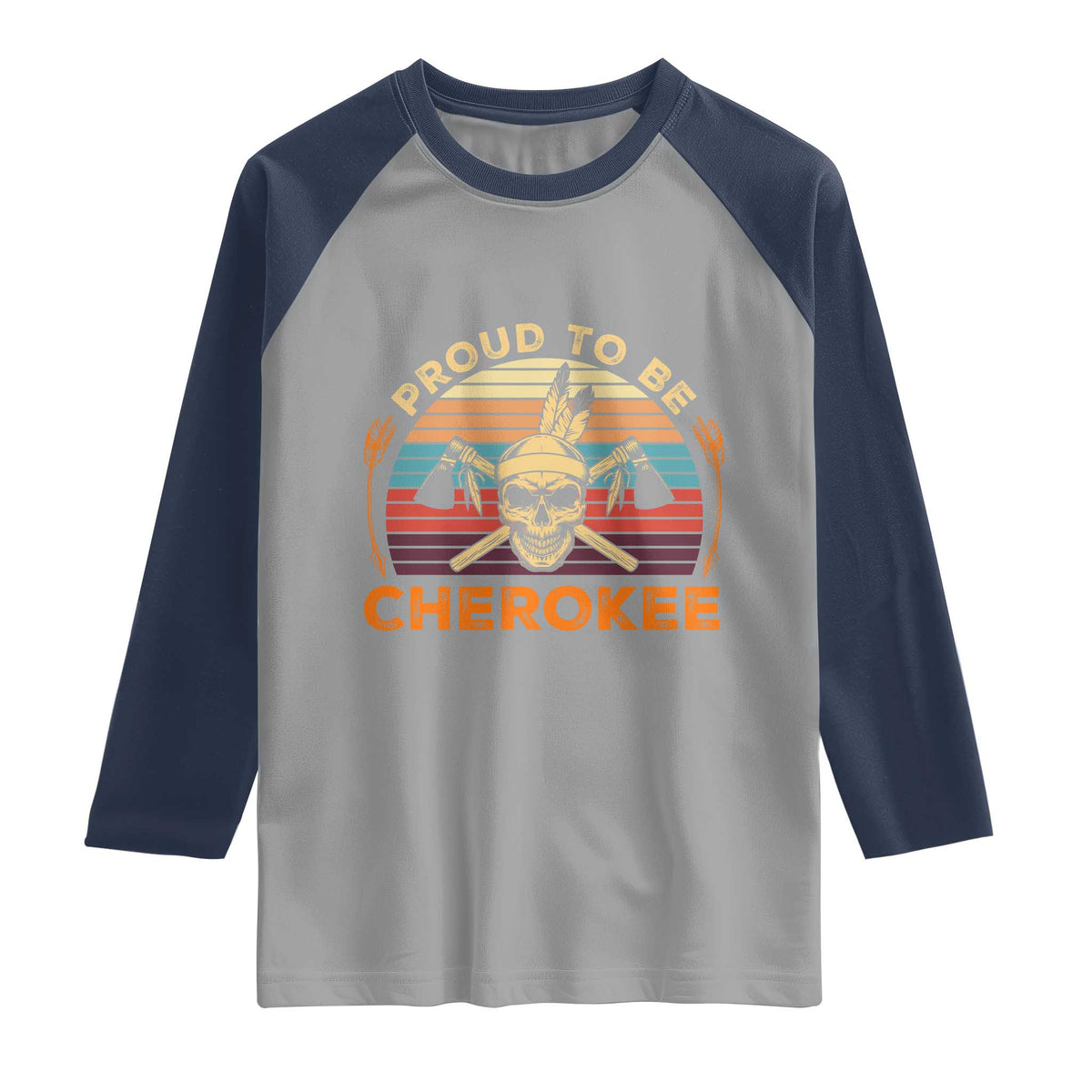 Cherokee Heritage Pride Raglan Shirt Vintage Native American Warrior Skull