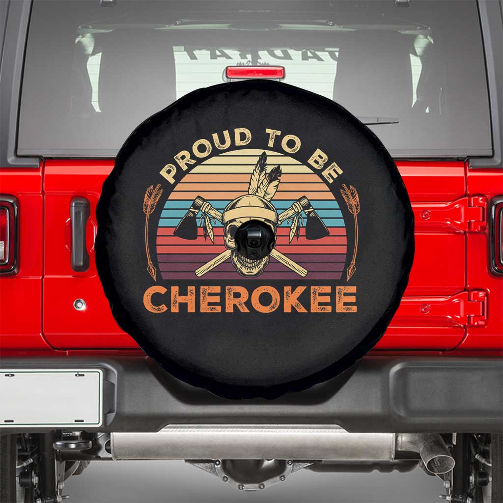 Cherokee Heritage Pride Spare Tire Cover Vintage Native American Warrior Skull