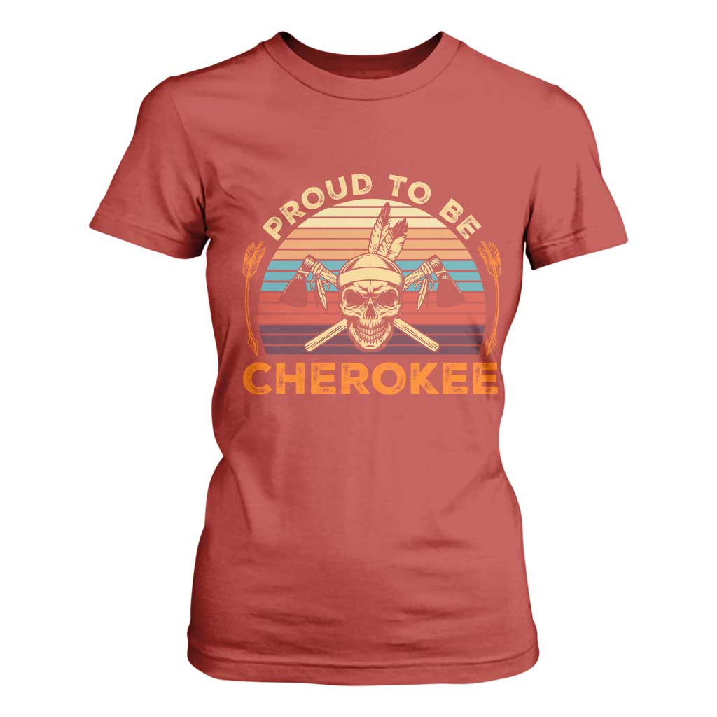 Cherokee Heritage Pride T Shirt For Women Vintage Native American Warrior Skull
