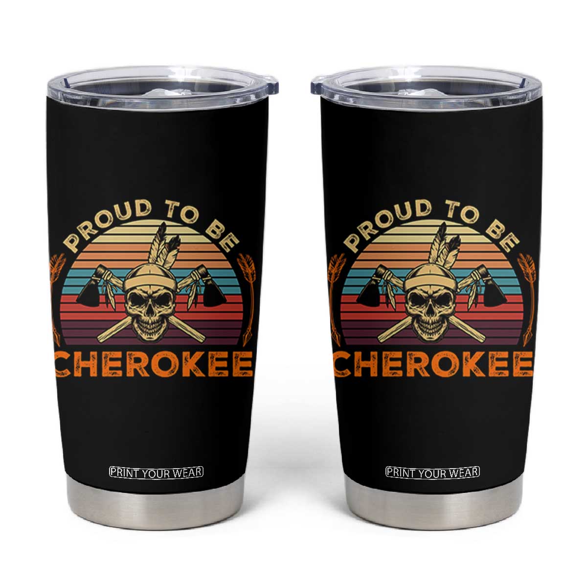 Cherokee Heritage Pride Tumbler Cup Vintage Native American Warrior Skull