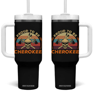 Cherokee Heritage Pride Tumbler With Handle Vintage Native American Warrior Skull