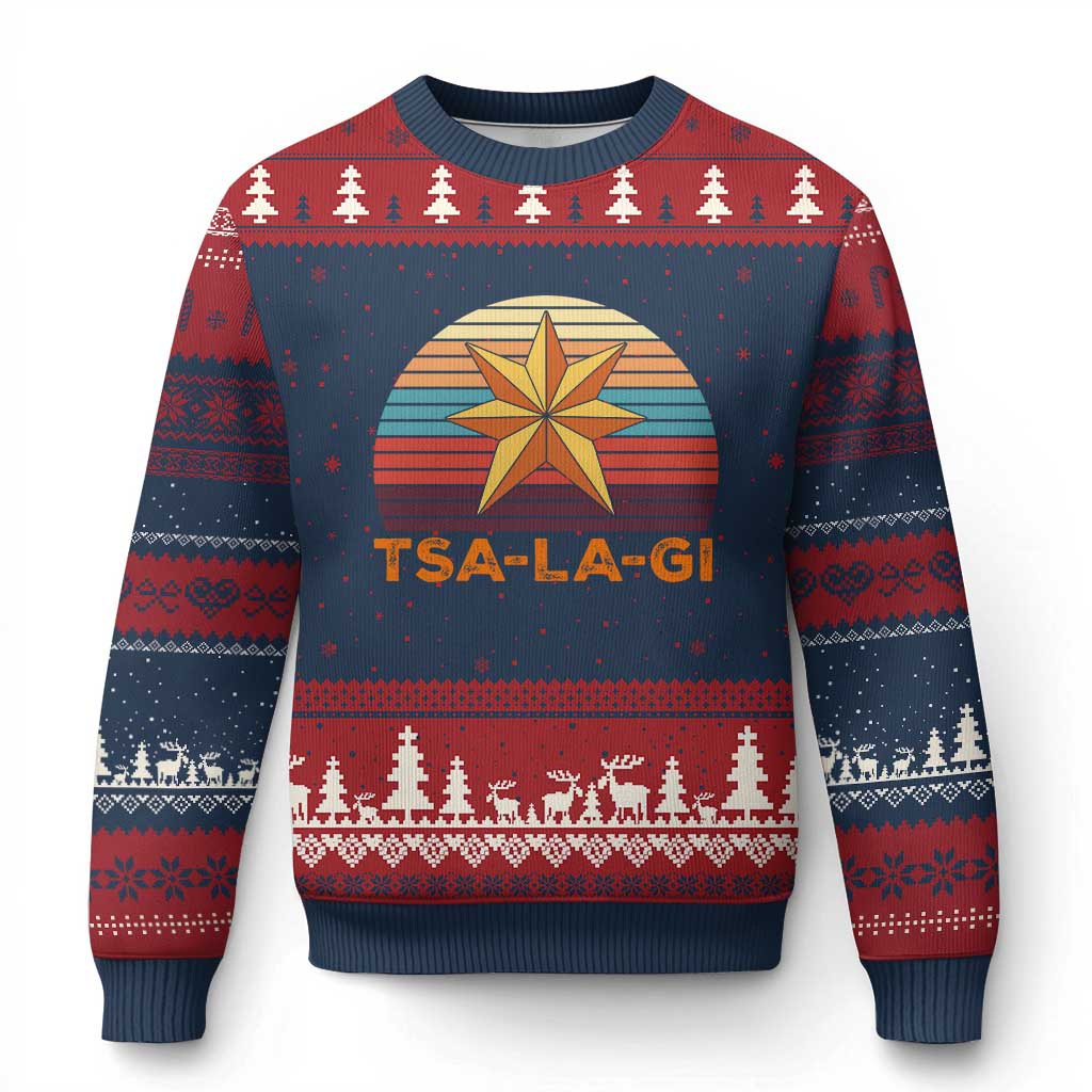 Tsalagi Seven Pointed Star Ugly Christmas Sweater Cherokee Native American Heritage TS12 Navy Red Print Your Wear