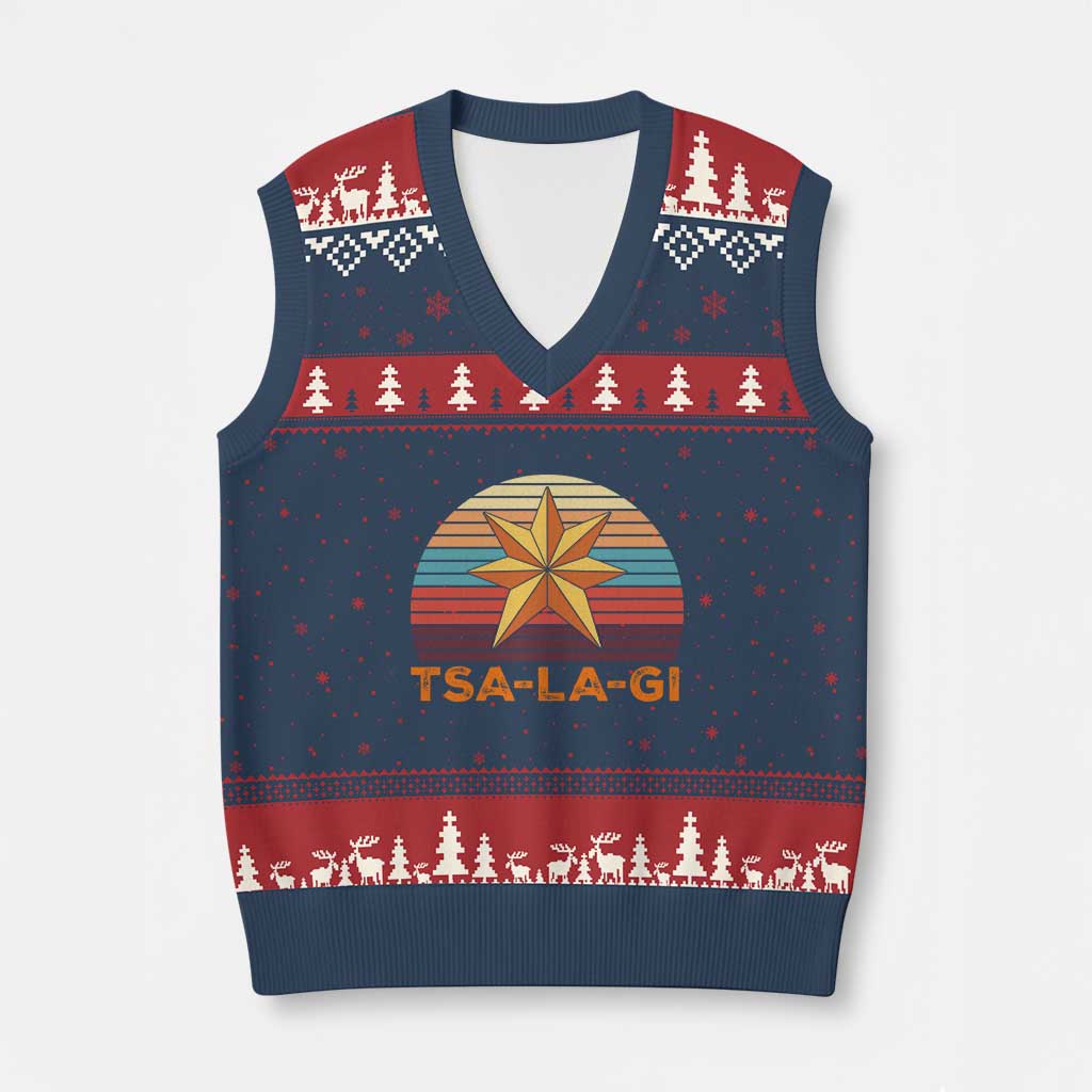 Tsalagi Seven Pointed Star V-Neck Knit Sweater Vest Cherokee Native American Heritage